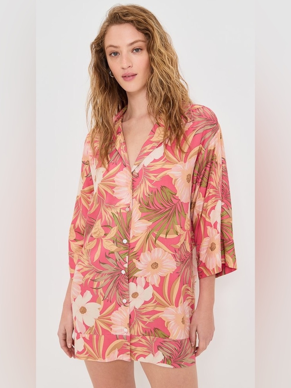 Z Supply Oversized Pink Floral Tropical Coverup Mini Dress Medium